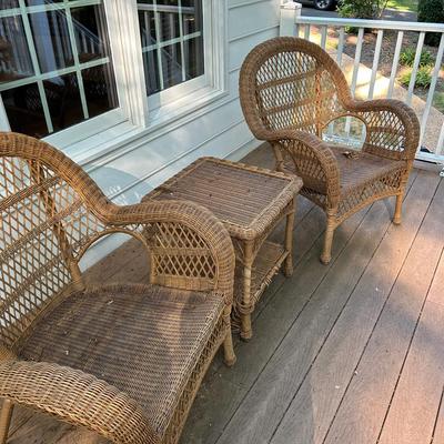2 Faux Wicker Chairs And Side Table 