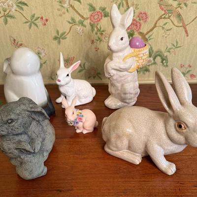  Collection Of Ceramic, Glass And Concrete Bunnies 