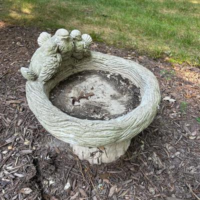 Small Concrete Birdbath And Composite Turtle 