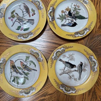 4 yellow Porcelain Plates With Birds