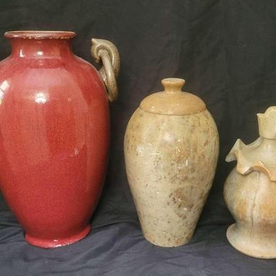 Decorative Ceramic & Soapstone Vessel Trio