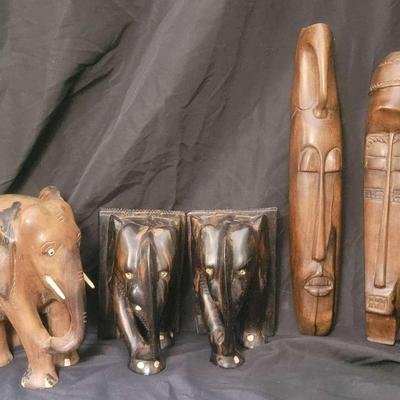 Hand-Carved African-Style Elephant and Mask Decor Collection