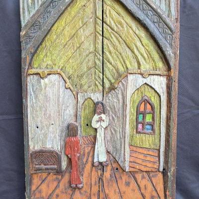Brazilian Relief Carved & Painted Wood Panel by Edmilson
