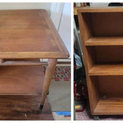 Mid-Century Wood Side Table & Compact Bookshelf