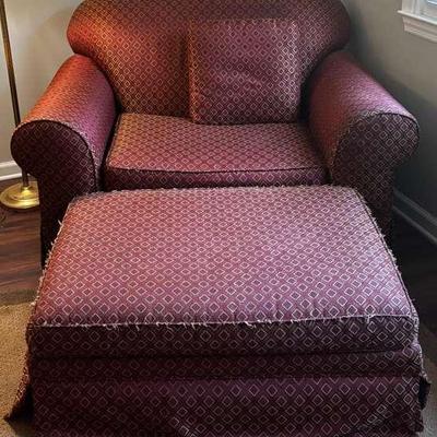 Oversized Armchair & Ottoman Set – Rich Maroon Diamond Pattern
