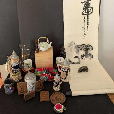 Asian & German Collectibles: Scroll, Silk Pouches, Springerle Cookie Molds & More