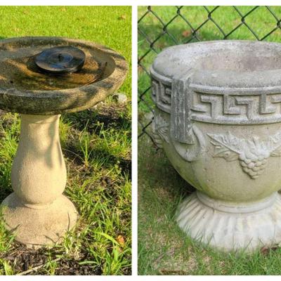 Classic Cast Stone Garden Decor: Birdbath & Planter