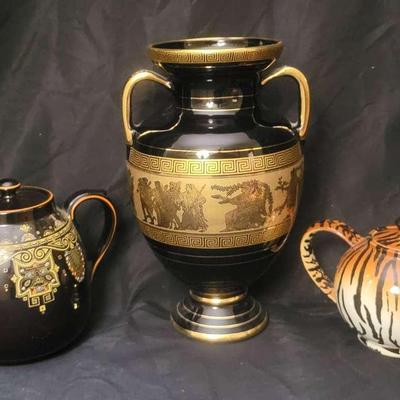 Greek 24k Gold Vase and Teapots