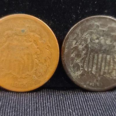 1864 & 1865 Union Shield Two Cent Pieces