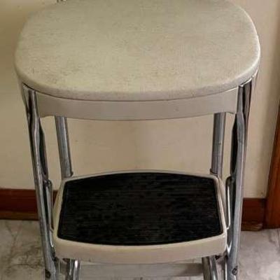 Vintage COSCO Step Stool Chair – Retro White & Chrome Design