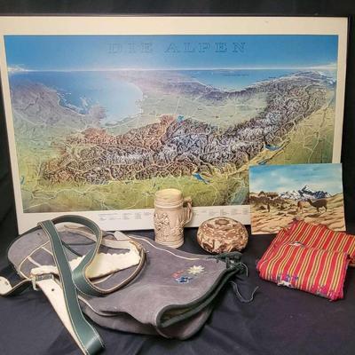 Alpine-Themed Décor and Collectibles Featuring Die Alpen Map, German Stein, and More