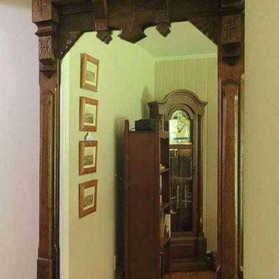 Antique Eastlake Victorian Wall Mirror with Carved Wood Frame