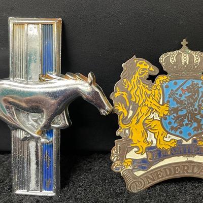 Vintage Car Emblems from "Ford Mustang" and "The Netherlands"
