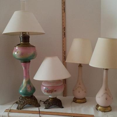 Pink Floral Vintage Leviton Lamp Set  w/ Shades - Reserve - $50