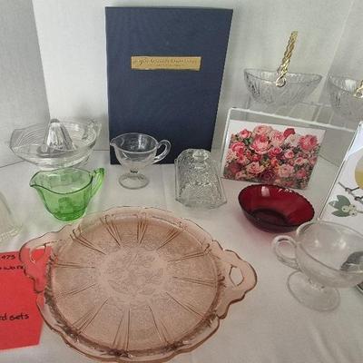 Glassware, Pink, Green, Red, Clear, Plus Gift Card Set