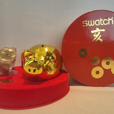 Swatch 2007, Be Lucky Watch With Bank + coin In Box Lot 13 RETAIL $200.   Reserve $80