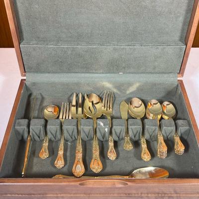 Rogers Gold-Tone Stainless Flatware | Partial flatware service in a fitted box - l. 14.75 in (box)
