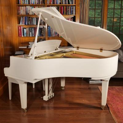 Yamaha GH1B White Baby Grand Piano | Matching bench with leather cushion inset included. Top lifts, music stand folds down as well as...