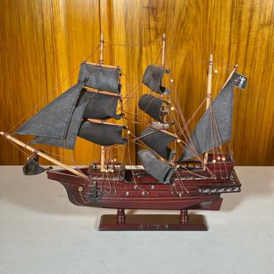 Wooden John Halsey's Charles Pirate Ship Model | Having handcrafted wooden hull and masts and 11 hand-sewn black cloth sails - h....