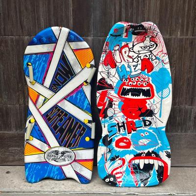 (2pc) Flexible Flyer Snow Board And Other | Monscreamer snow board with four handles. Air Head Shred is more of a sled. - w. 20 x l. 45.5...