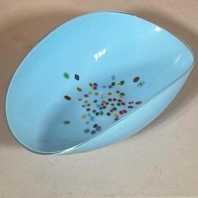 Millefiori Blue Large Oblong Art Glass Decorative Bowl by Yalos Casa Murano | Decorative glassware in which coloured glass rods are fused...