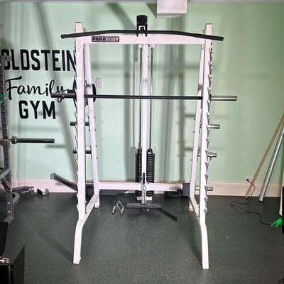 PARABODY SMITH MACHINE & MORE | Smith machine with attached cable machine, includes various attachments - h. 84 x w. 47.5 x d. 60 in
