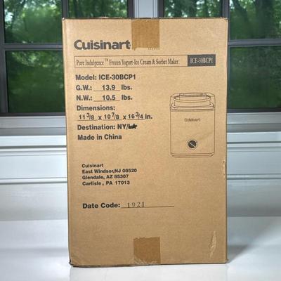 [NIB] Cuisinart Frozen Yogurt/Ice Cream & Sorbet Maker | Mode ICE-30BCP1. Never opened or used. Dimensions: h. 17 x w. 11 x l. 11 in
