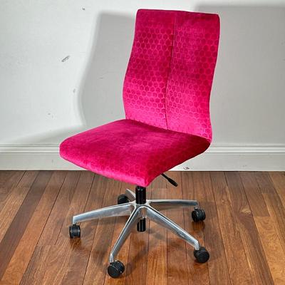 Pink Office Chair, Jasper Group | With patterned velvet upholstery on a chrome base, adjustable height Dimensions: h. 41.25 x w. 20 x d....