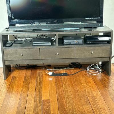 Room & Board Media Console / Tv Stand | Dark brown finish and 3 sliding drawers. - h. 26.5 x l. 60.25 x d. 18 in
