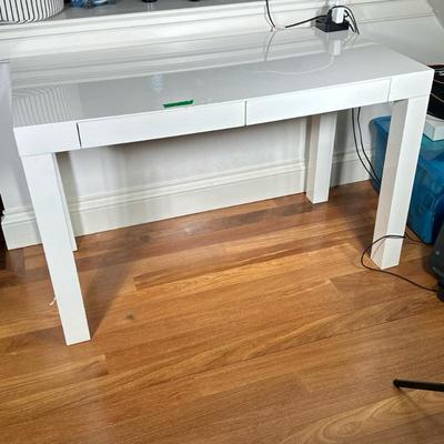 West Elm White Lacquered Desk Work Table | With two drawers that close flush with the surface. Made from engineered wood and white...