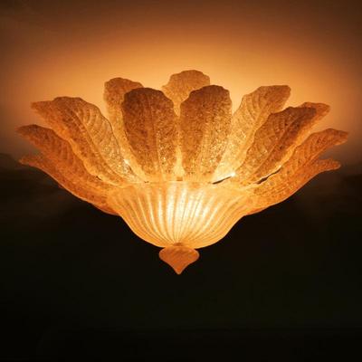 BAROVIER LEAF FORM MURANO GLASS CHANDELIER | Golden Murano glass flush mount ceiling light from the "Excelsior" series,...