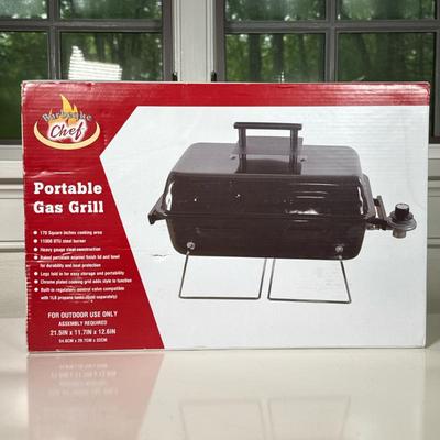 Portable Gas Grill By Barbeque Chef | 11000 BTU steel burner, folding legs, heavy gauge steel construction. Compatible with 1 lb. Propane...