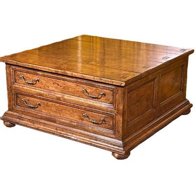 Low Polished Wood Coffee Table By The Sterling Collection | Square-shaped low table, featuring two drawers that glide easily on each end....