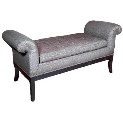 Kravet Furniture Upholstered Bench | Backless window or hall bench with scrolled arms - h. 29.25 x l. 60 x d. 22.5 in
