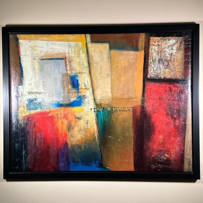 Michele Patrizio Framed Abstract Modern Giclee | After Michele Patrizio (Canadian, b. 1955), colorful abstract composition in a black...