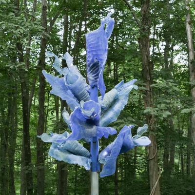 CHIHULY-STYLE BLUE GLASS OUTDOOR SCULPTURE | Outdoor blue glass sculpture with LED strip lights running throughout, mounted on composite...