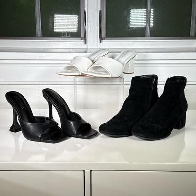 (3pc) Lady’s Size 6 Shoes | Including a pair of Kenneth Cole black suede "Rellie" booties (size 6), a pair of white Bamboo...