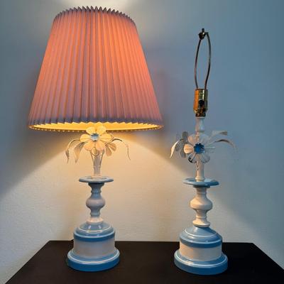 Vintage Blue + White Floral Lamp Pair