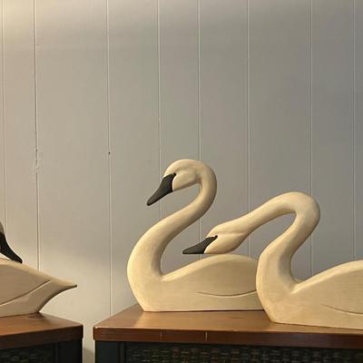 3 Boyds Collection J. Dudley Hand Carved Wood Swan Decoys