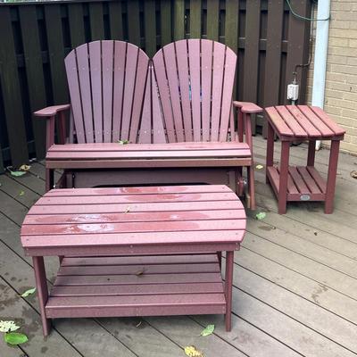 Amish Peddler Adirondack Double Glider, Coffee Table, and End Table