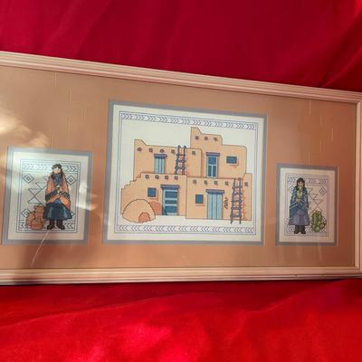 Southwest Crossstitched Art Framed