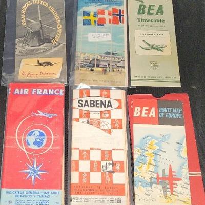COLLECTIBLE VINTAGE 1930s, 1940s, 1950s EUROPEAN AIRLINE TIME TABLES BROCHURES 