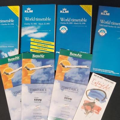 COLLECTIBLE KLM AIRLINE AND RENO AIR TIME TABLES FROM THE 1990s