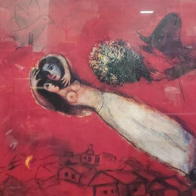 MARC CHAGALL FRAMED PRINT OF "LOVERS IN THE SKY"