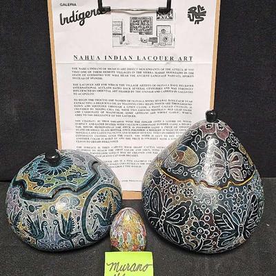 NAHUA INDIAN LACQUER ART AND MURANO EGG