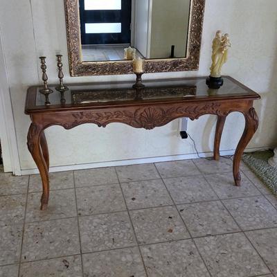 Vintage French Country glass top table
