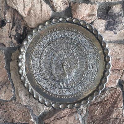 Mid century vintage brass peacock wall plate