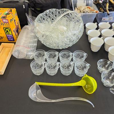 Vintage punch bowl set, cups, and ladles 