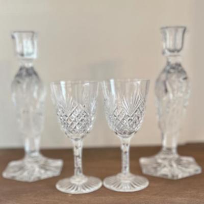 Sale Photo Thumbnail #83: Crystal candlesticks and goblets 