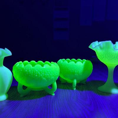 Fenton Uranium Custard Glass & Vases! 